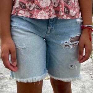 Zara Women's Light Blue Distressed Denim Shorts